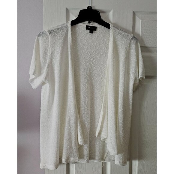 AB Studio Short Sleeve Open Front White Textured Knit Cardigan Sz XL Career Ofc - Picture 1 of 10